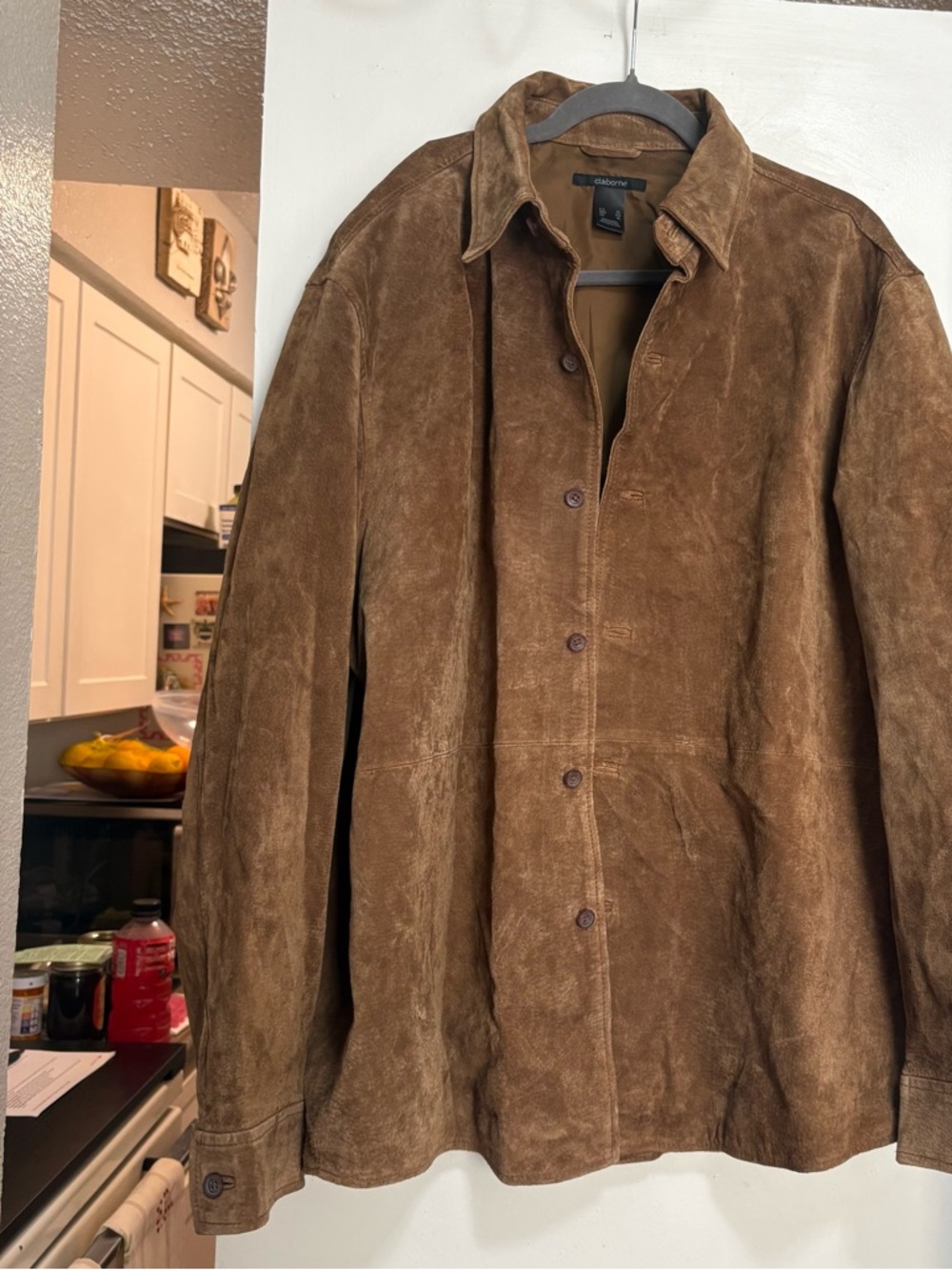 Men’s tan suede coat. Never been worn. Brand new. Button up coat.